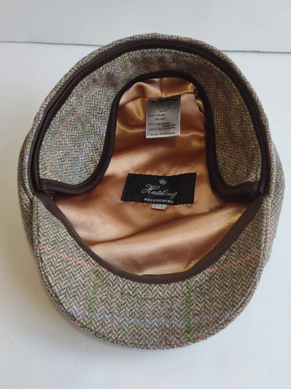 Wigens 100% Merino Wool Ivy Cap Size 57 Medium Herringbone Tweed Ear Flaps